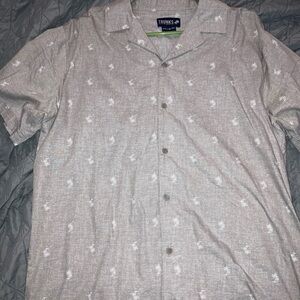 Men's Casual Light Gray Button Down Shirt with Palm Tree Pattern